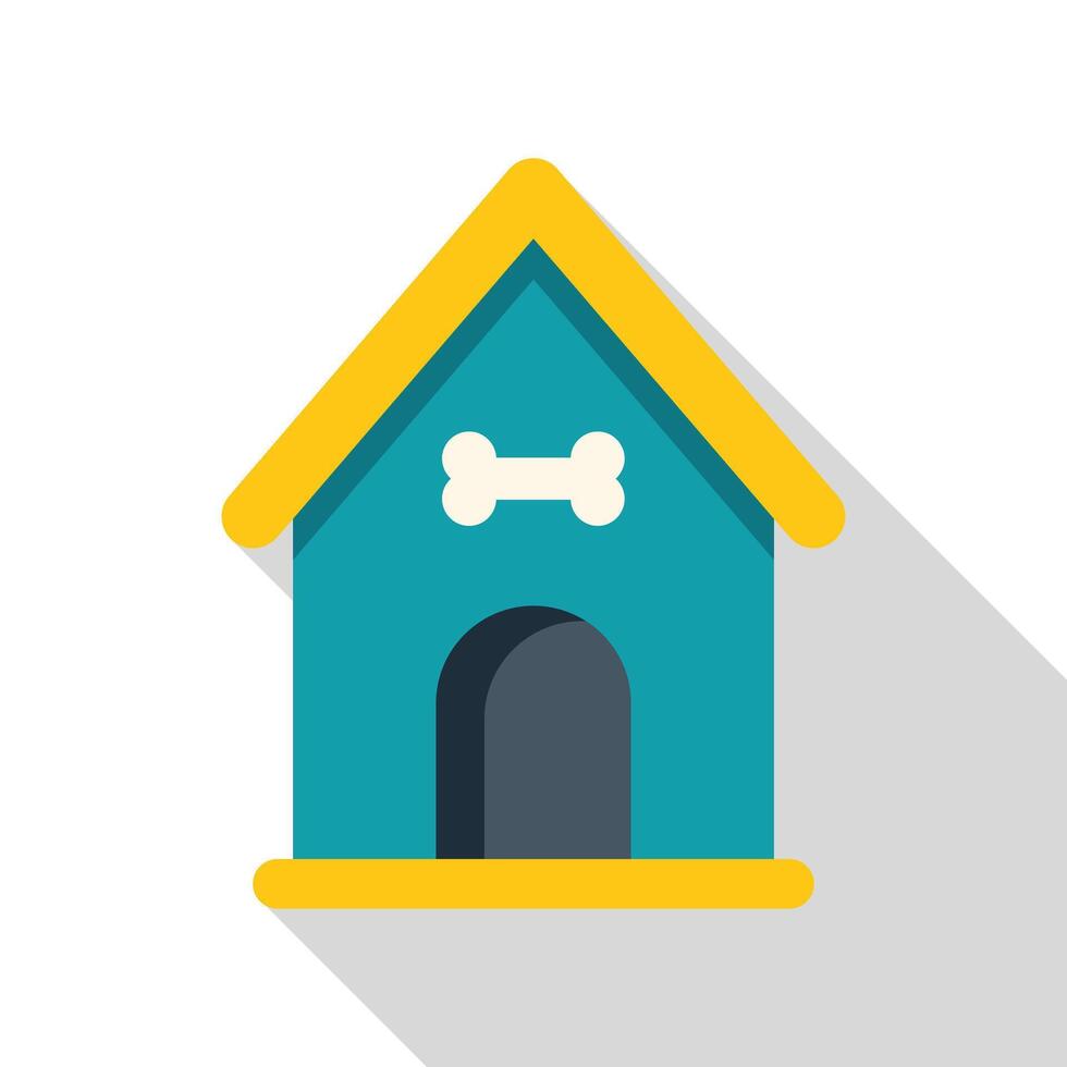 Blue wooden doghouse with bone icon showing shelter for dog vector
