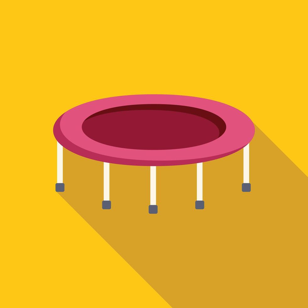 Round pink trampoline standing on yellow background with long shadow vector
