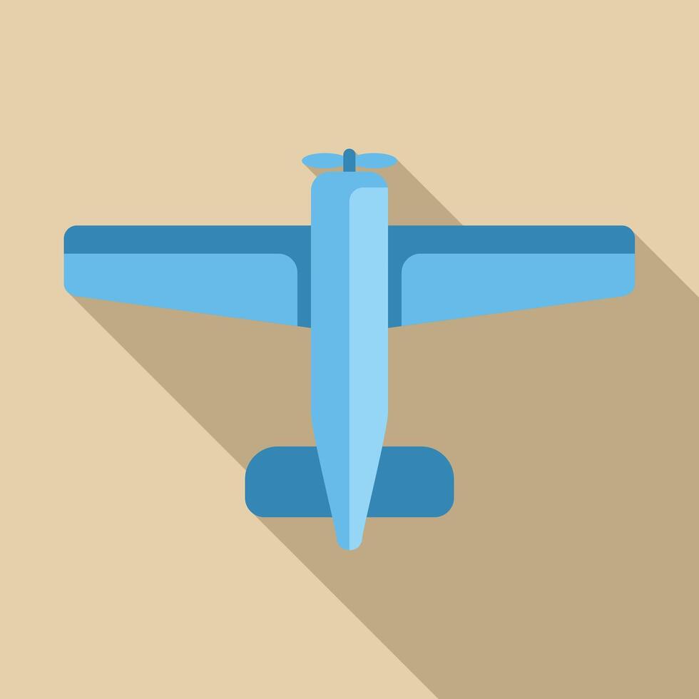 Blue airplane flying top view with long shadow vector
