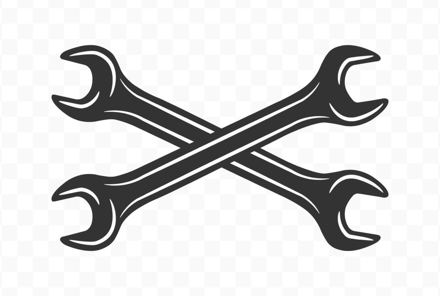 Simple style workshop tool wrench icon shape symbol. Fixing mechanic service logo sign. Crossed tools illustration image. Isolated on white background. vector