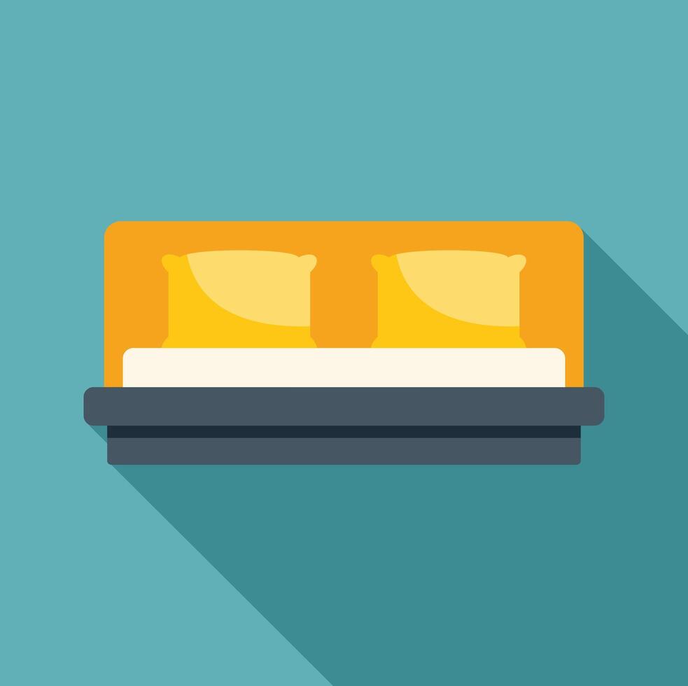 Modern double bed with yellow pillows in flat style vector