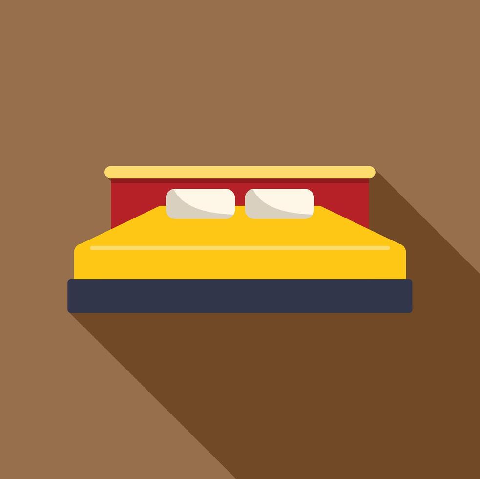 Yellow double bed with pillows casting long shadow vector