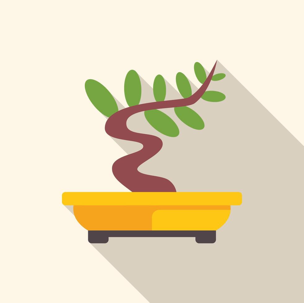 Small bonsai tree growing in yellow pot with long shadow vector