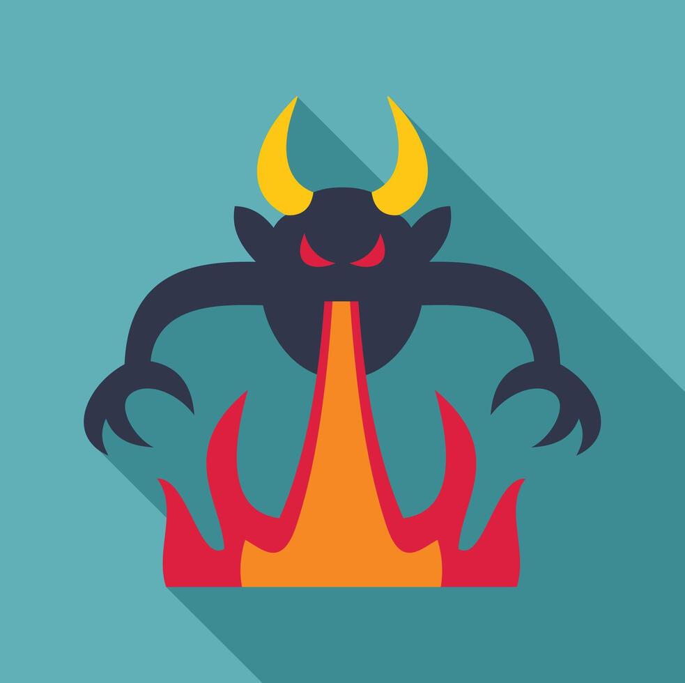 Scary devil monster breathing fire with long shadow vector