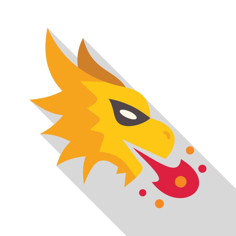 Yellow dragon head breathing fire with long shadow vector