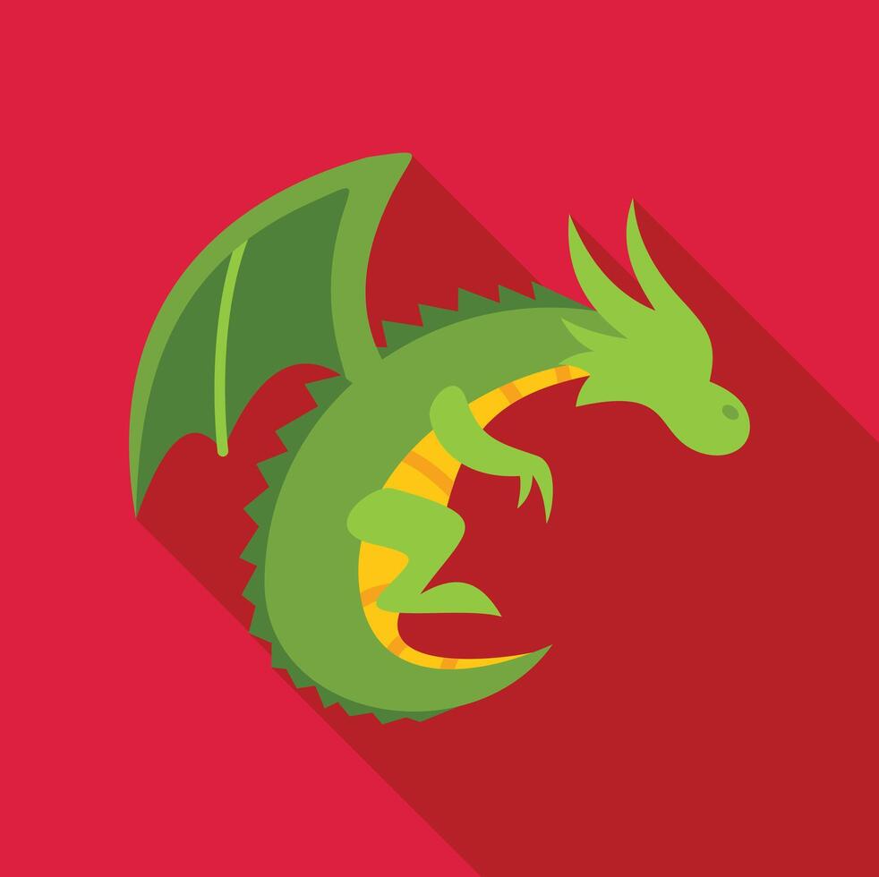 Green dragon spreading its wings on red background vector
