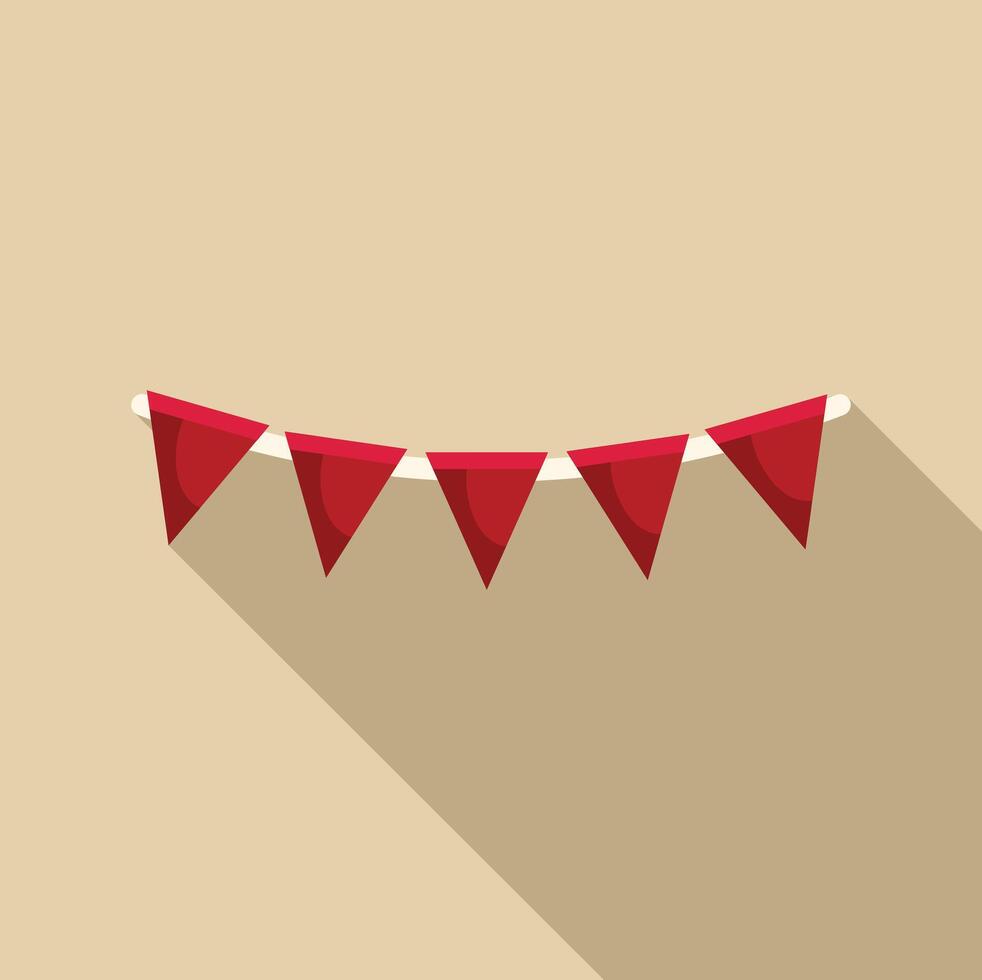 Red party flags hanging on rope with long shadow vector