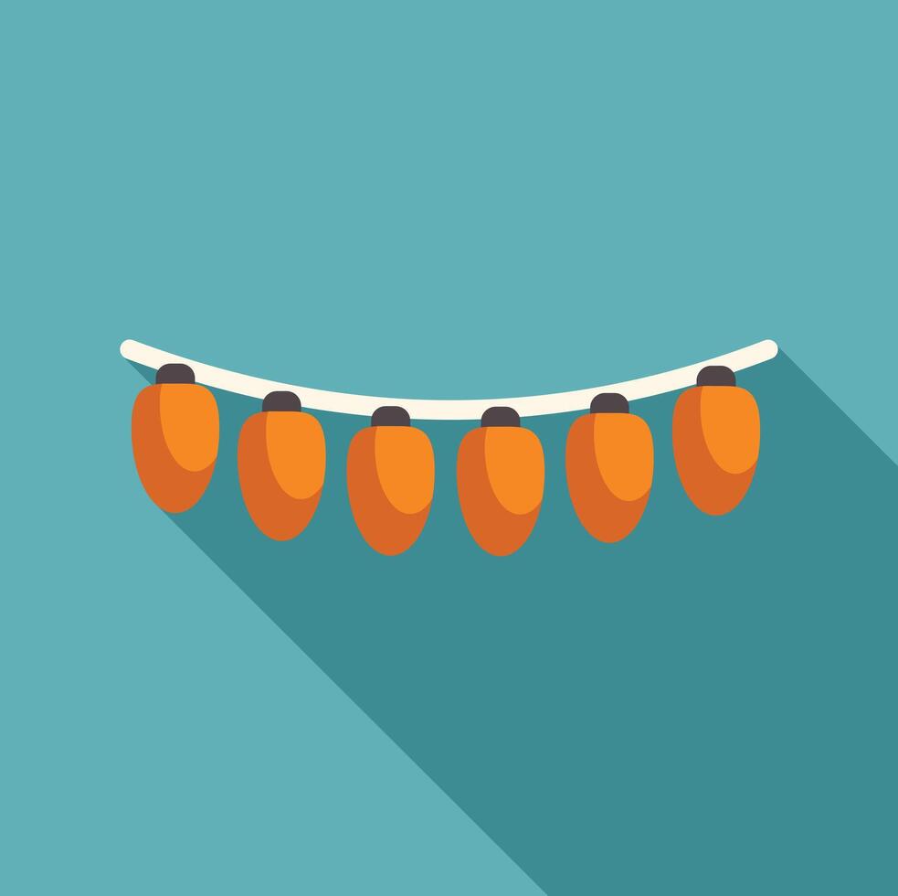 Row of paper lanterns hanging on a string with a long shadow vector