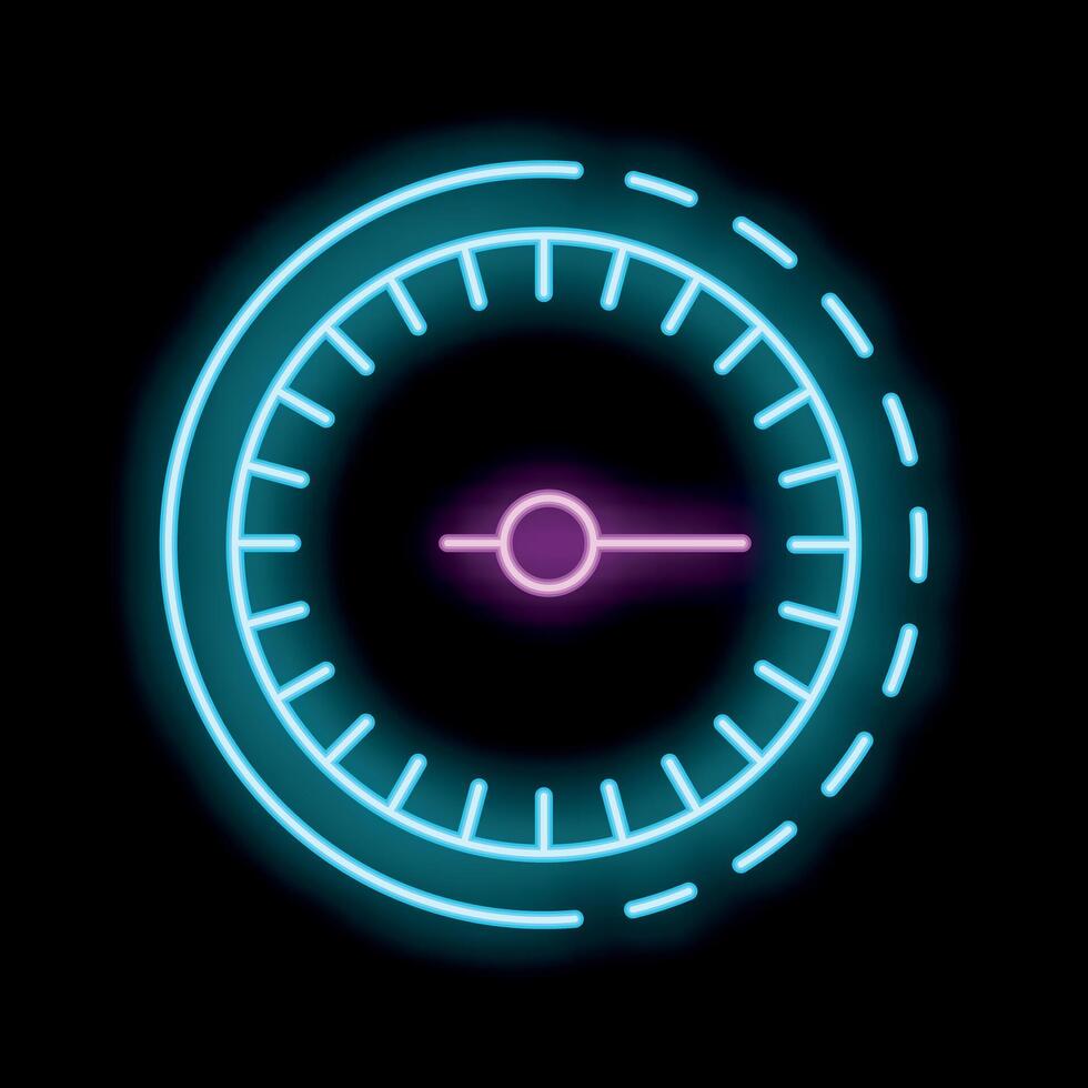 Neon icon of clock or timer showing time passing by with segments vector