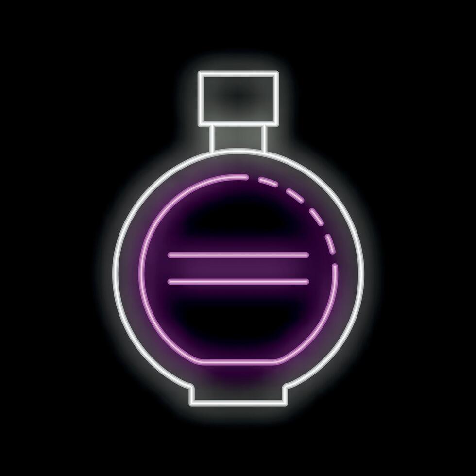 Neon sign representing perfume bottle glowing on black background vector