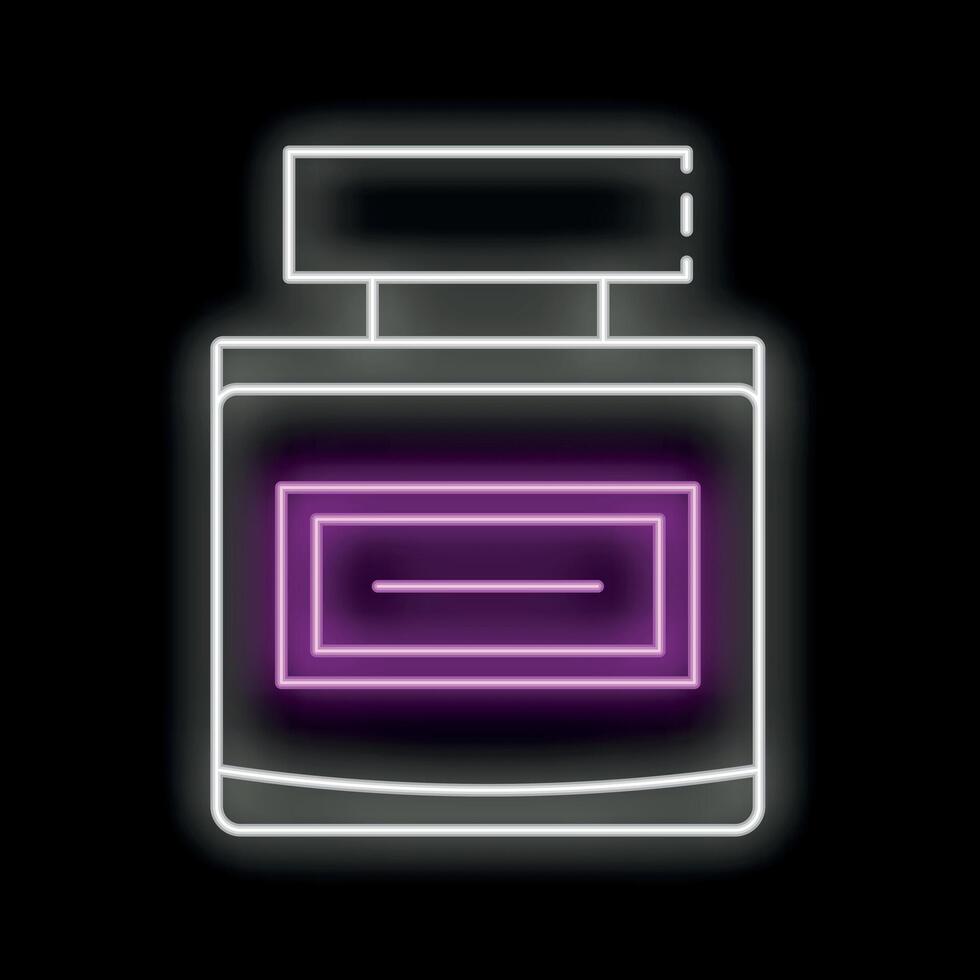 Glowing neon sign depicting a bottle of perfume with blank label on a black background vector