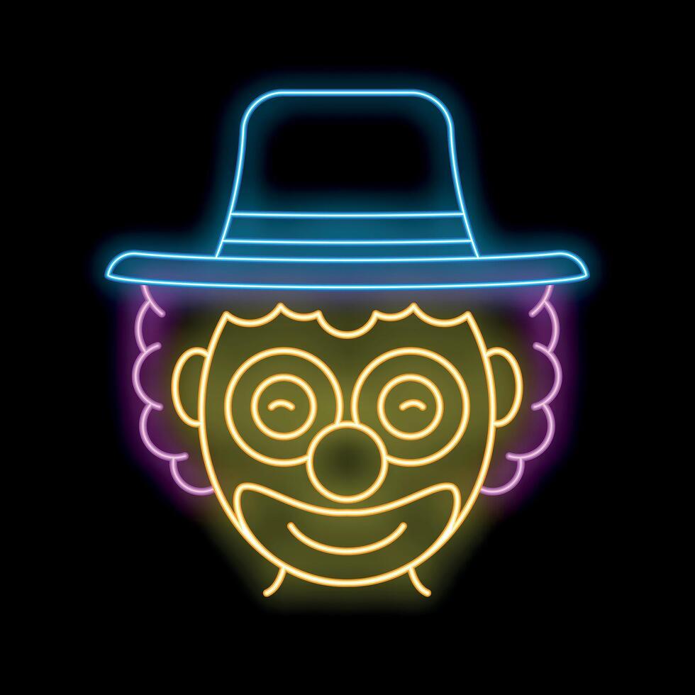 Neon sign representing a smiling clown face with hat for circus advertisement vector