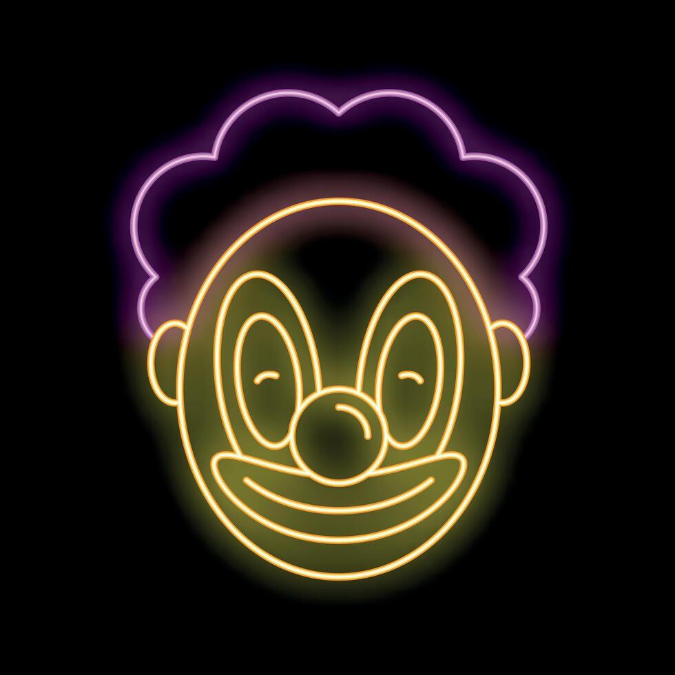 Neon sign representing a smiling clown face on black background vector