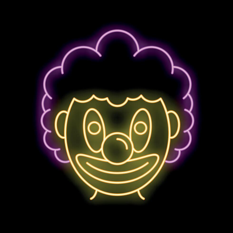 Neon sign representing a smiling clown face with colorful lights vector