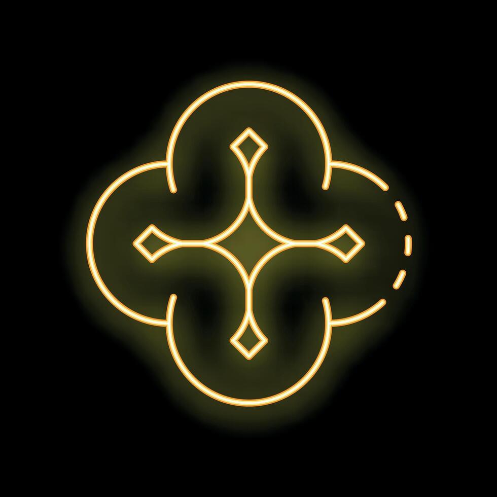 Glowing golden neon light forming a symmetrical geometrical shape with four circles interlaced vector