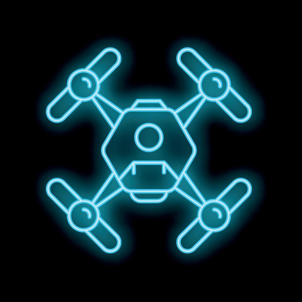Blue neon quadcopter drone flying top view vector