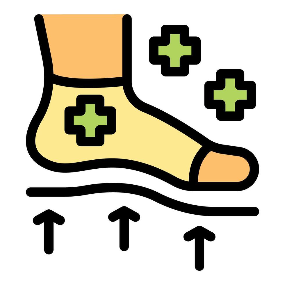 Foot with orthopedic sock standing on orthopedic insole providing breathable support vector