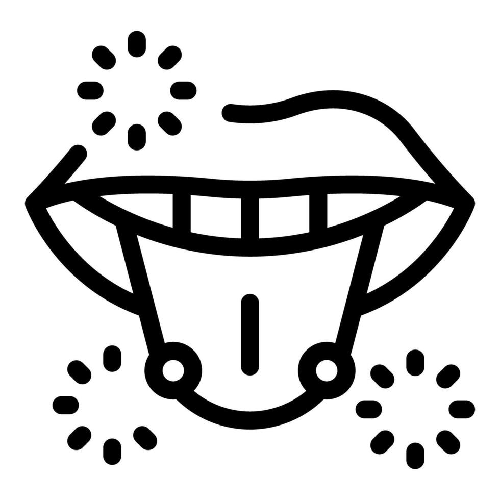 Mouth piercing showing teeth and tongue with shining jewelry balls vector