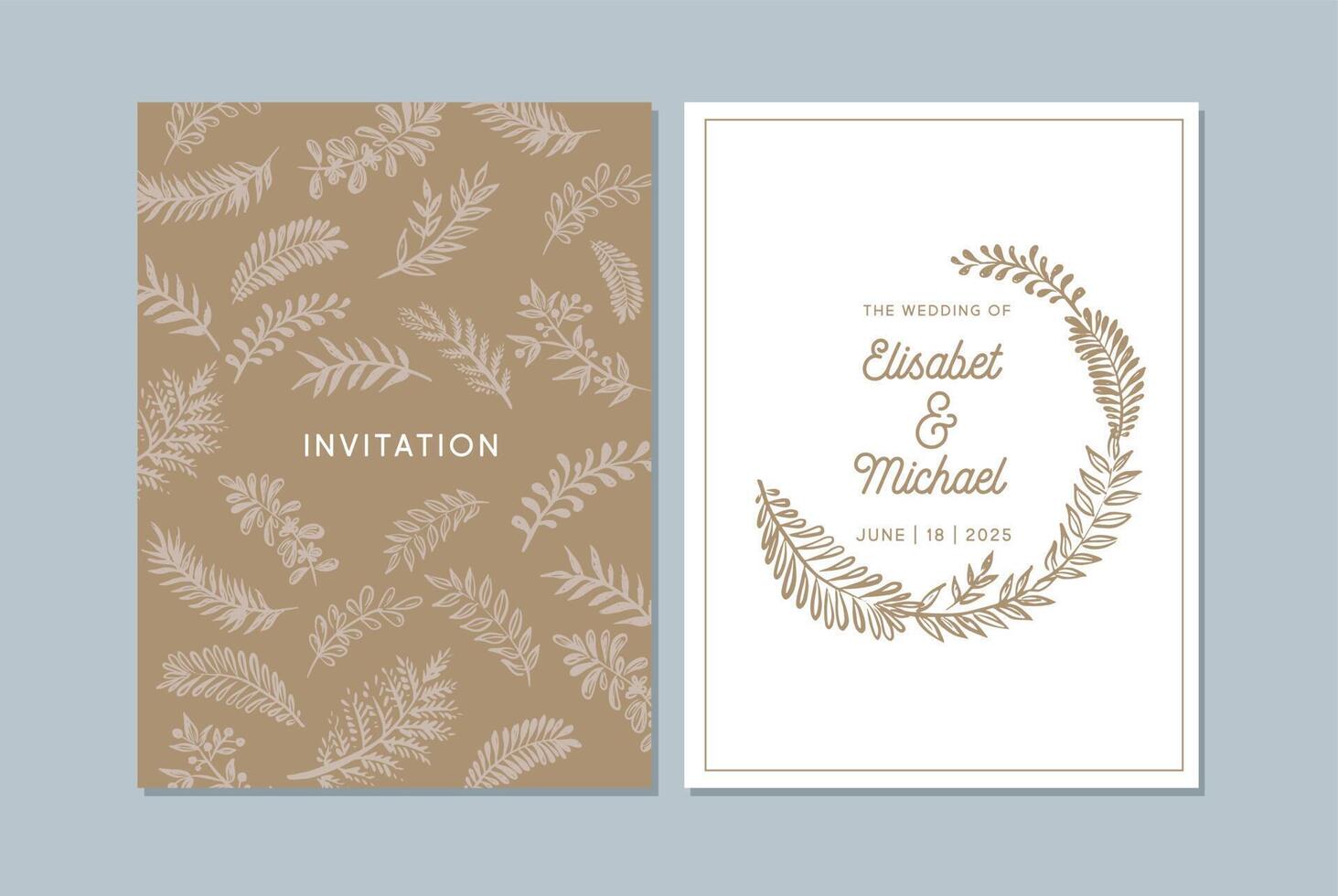 Wedding invitation card with leaves vector