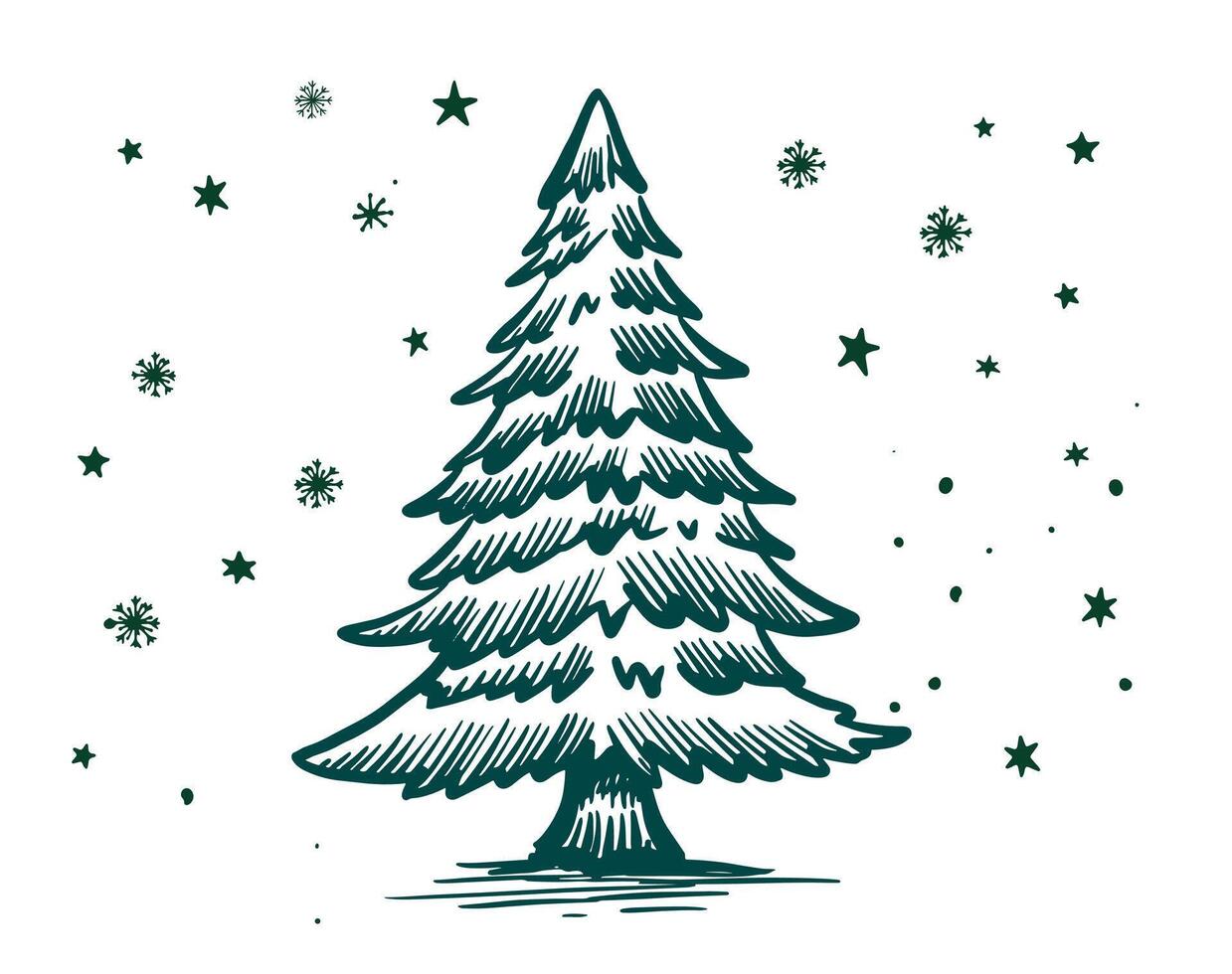 Christmas tree with snow, hand drawn illustration vector