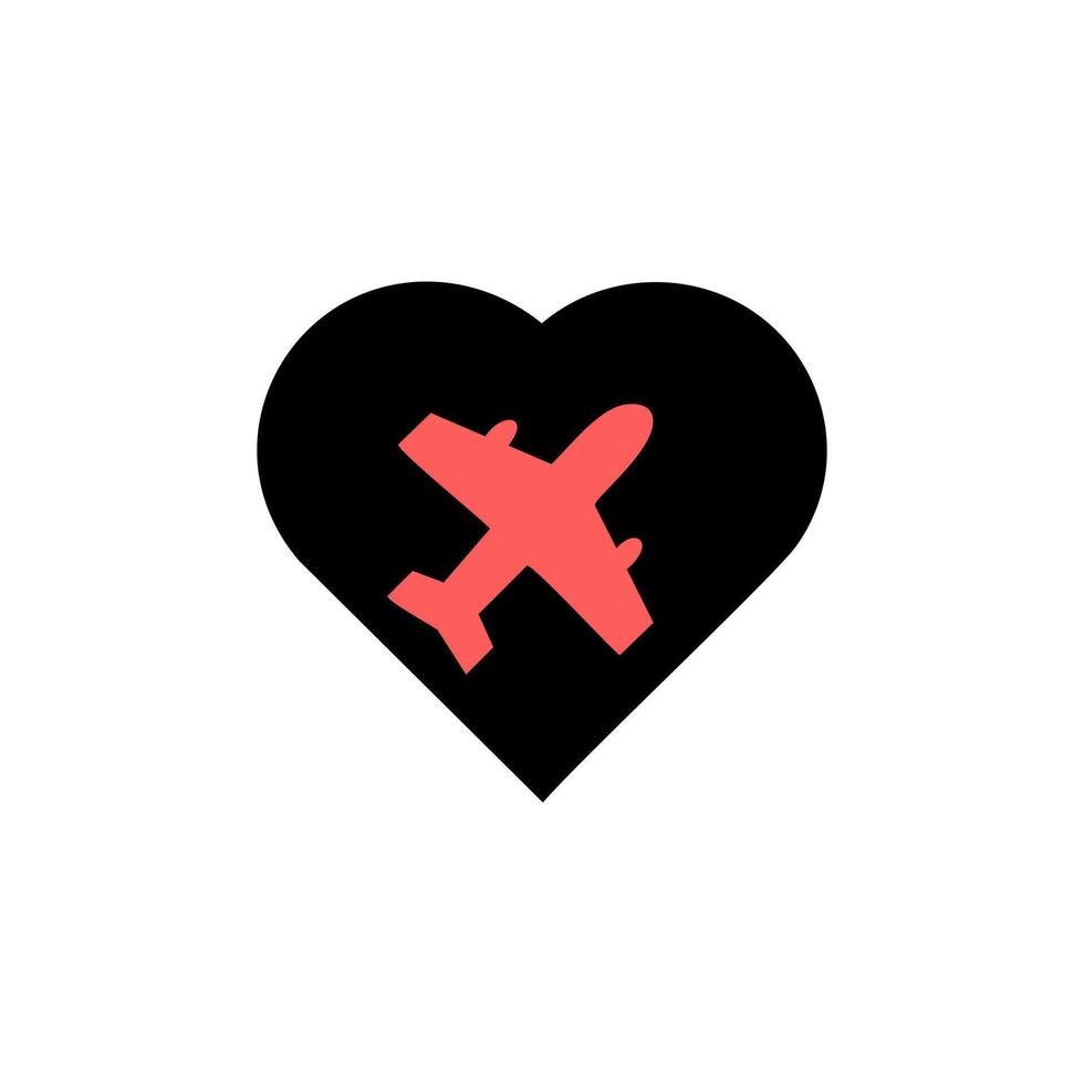 Heart with a plane icon. Travel icon. Flat illustration. vector
