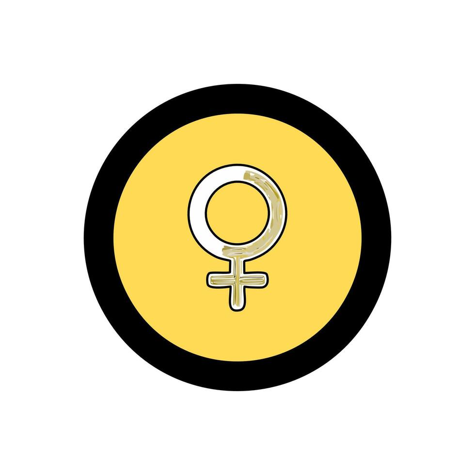 Female gender symbol in yellow circle on white background vector