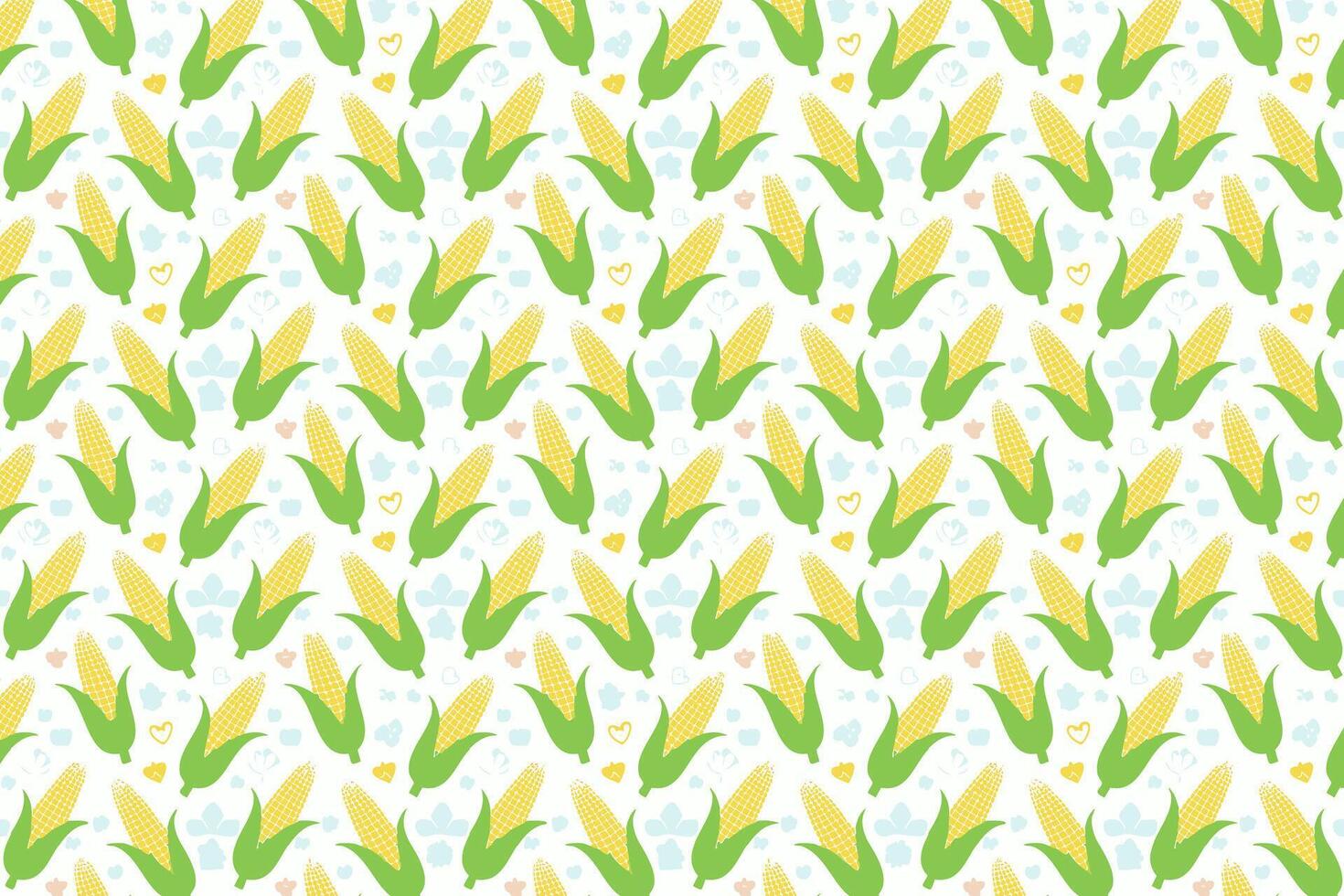 Pattern with corn and flowers on a blue background illustration. vector