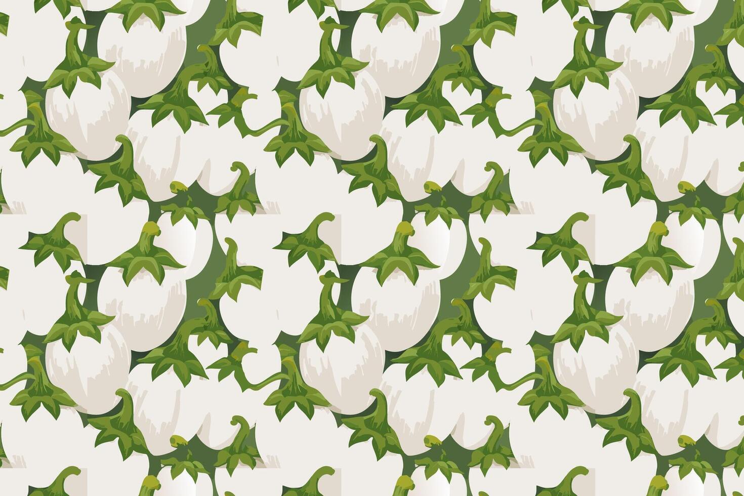 White brinjal vegetables pattern with green leaves background vector