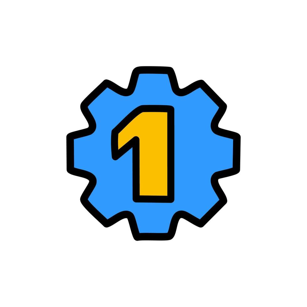 Gear icon with number 1 illustration. vector