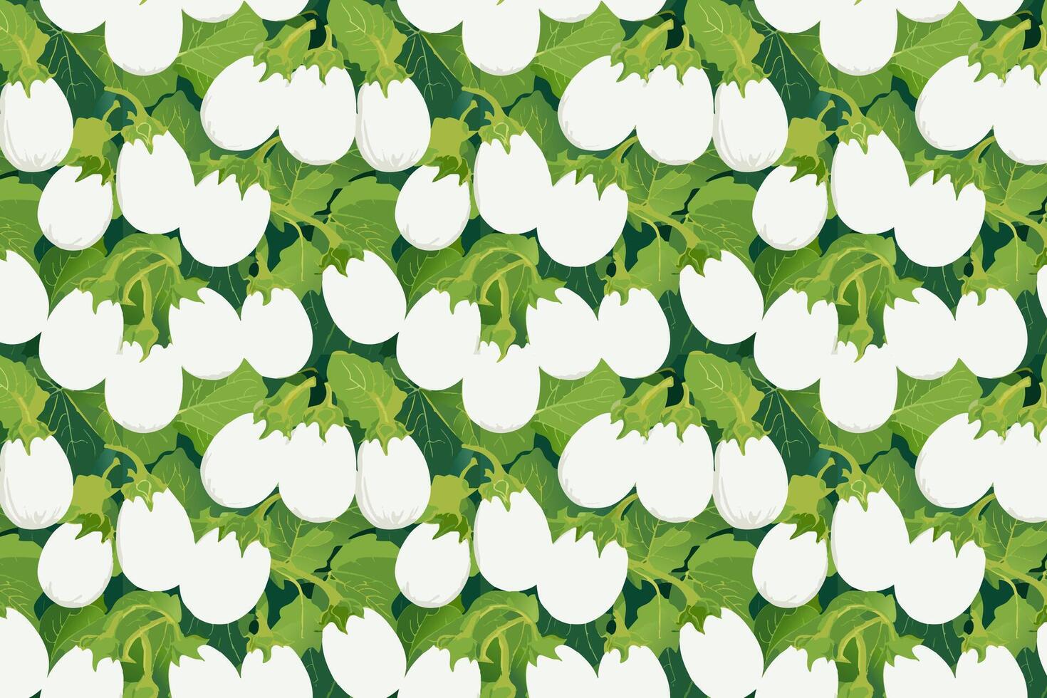 White Brinjal with leaves pattern illustration. Aubergine fruit wallpaper design. vector