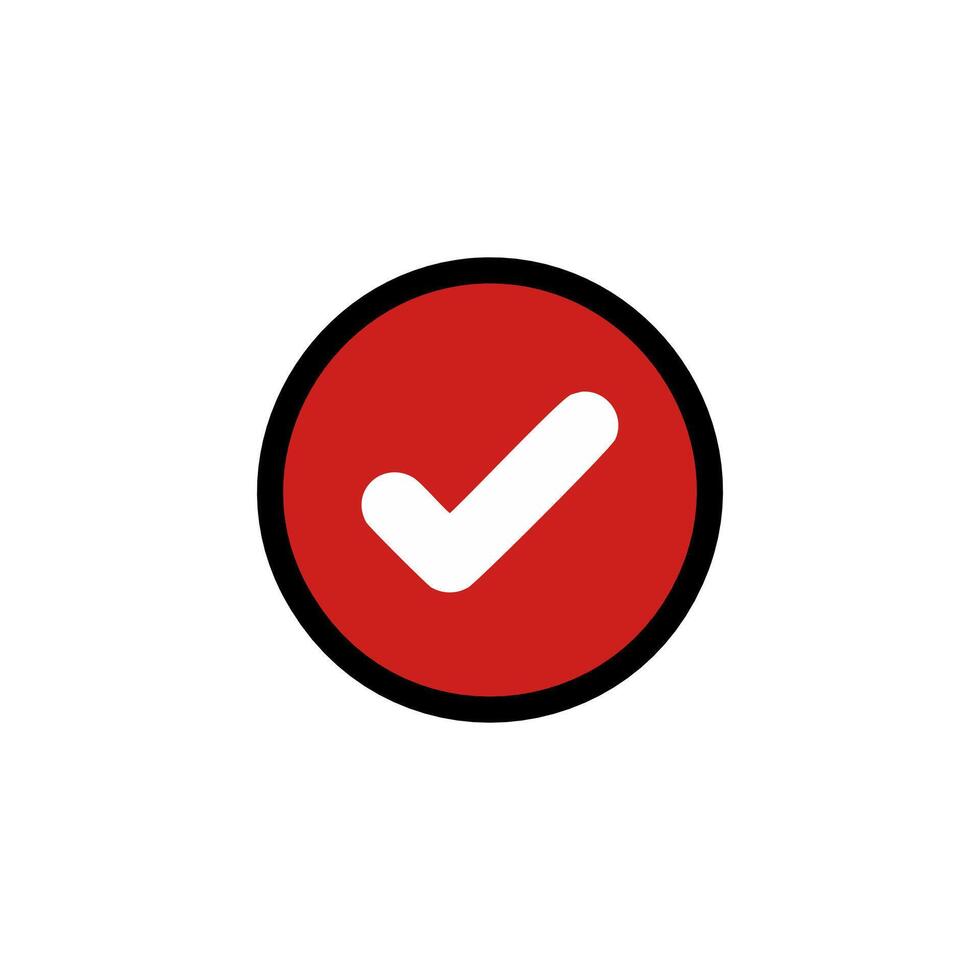 Check mark icon in red circle on white background illustration. vector