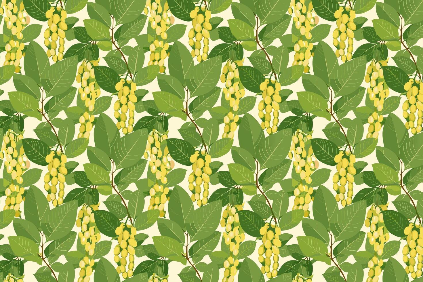 pattern with yellow cluster beans and green leaves vector