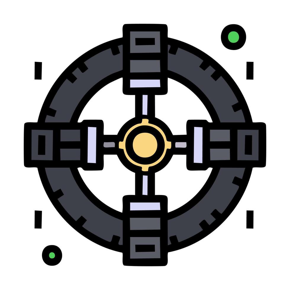Flat color illustration of ship wheel icon design. vector
