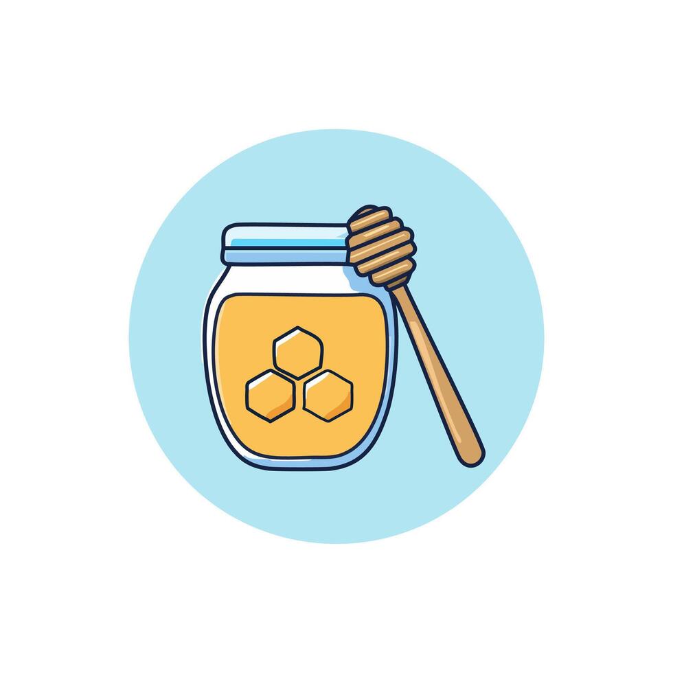 Honey jar with honey dipper flat icon illustration. vector