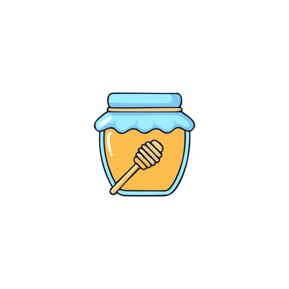 Honey jar with drizzler icon illustration in flat style vector