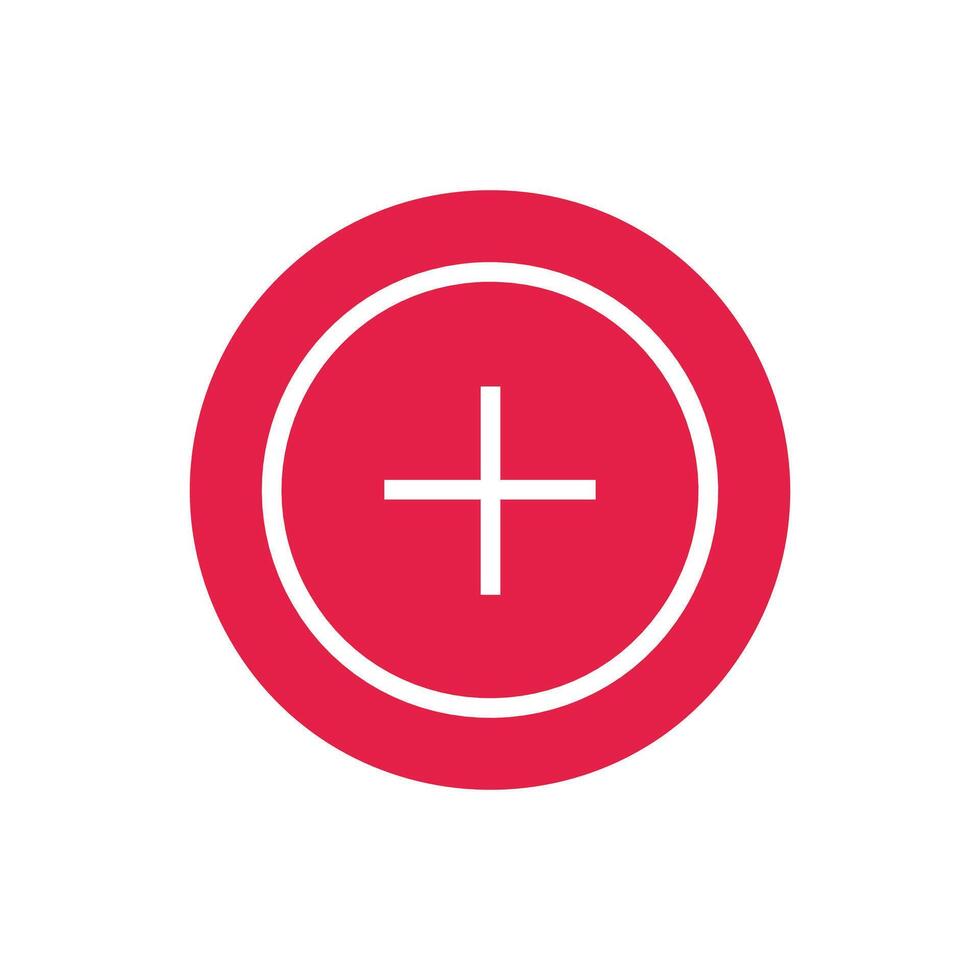 Plus sign icon. Positive symbol. Add in red circle. Flat design style. vector