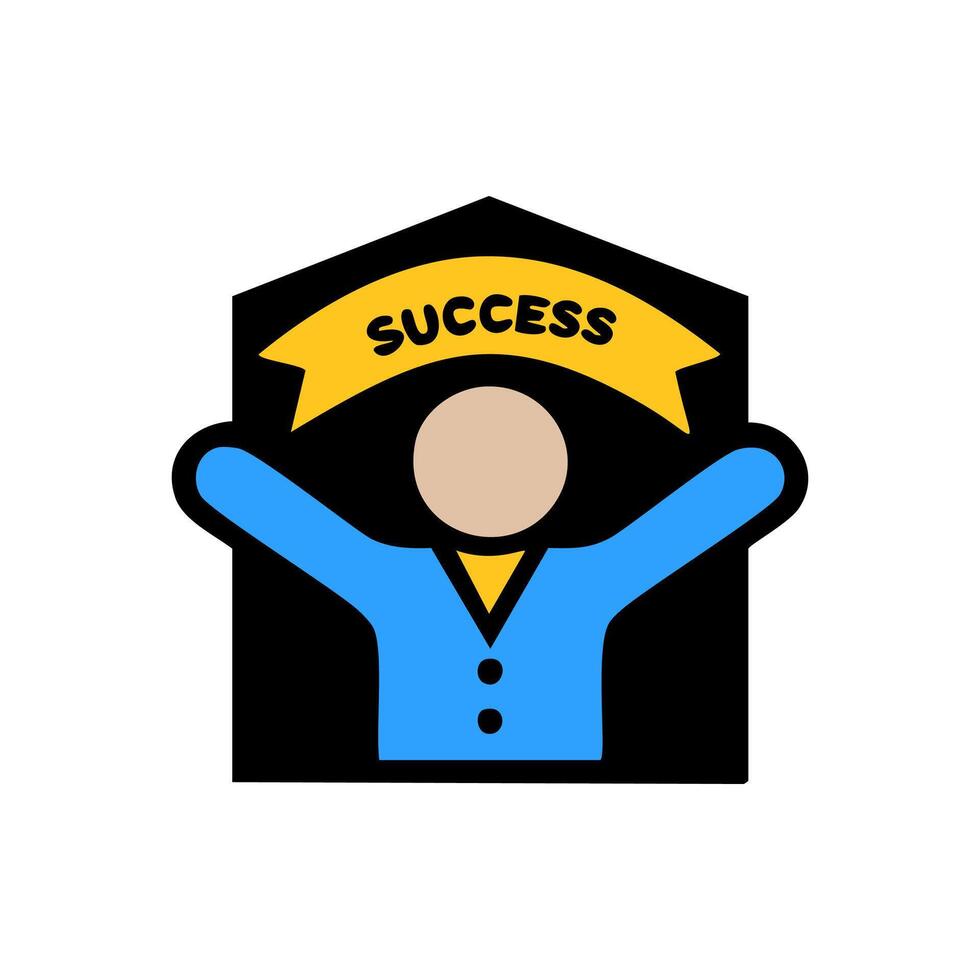 Successful businessman with raised hands. vector