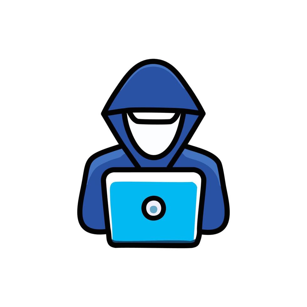 Hacker with laptop icon illustration. Flat design style. vector