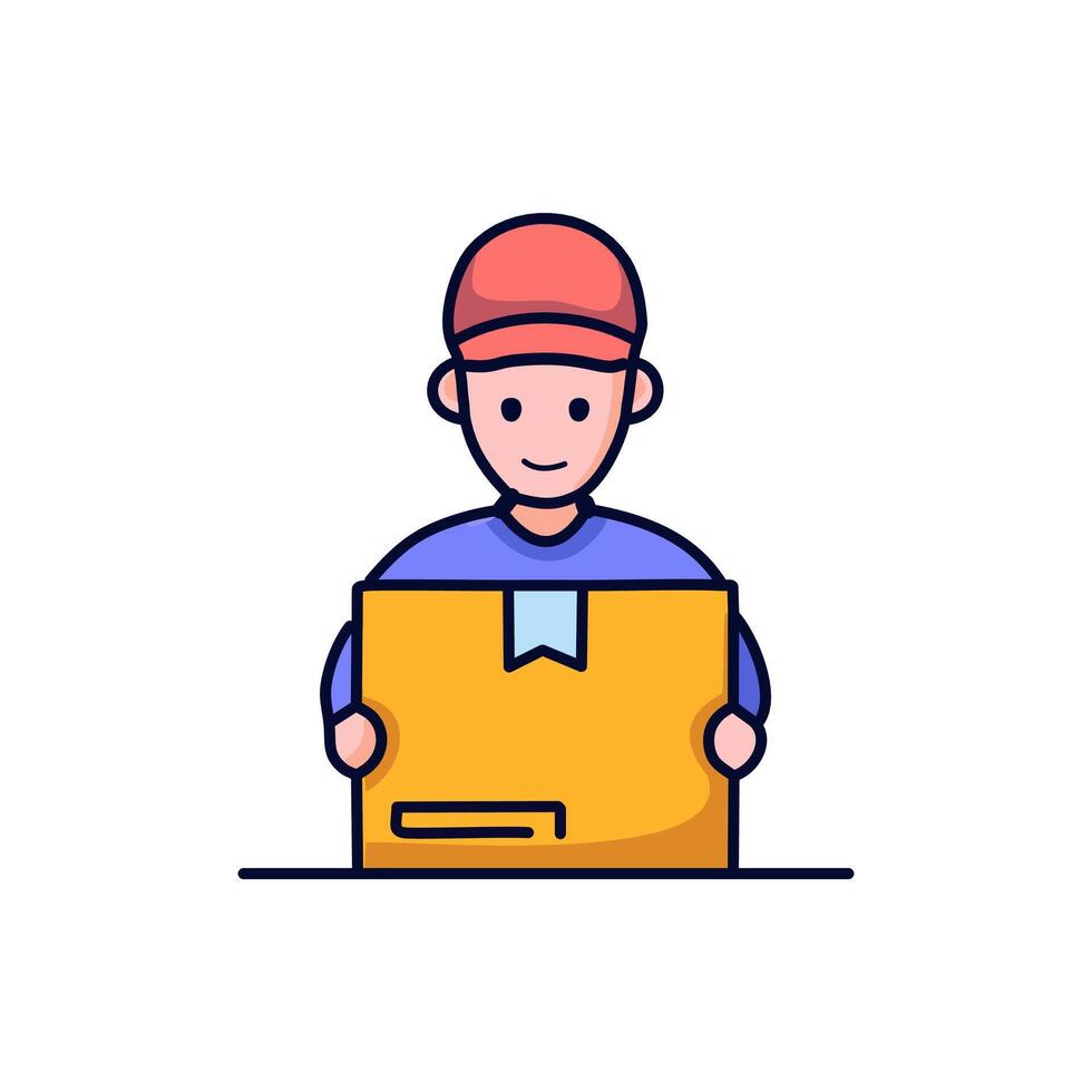 Delivery man with box, line style icon illustration design. Courier symbol. vector
