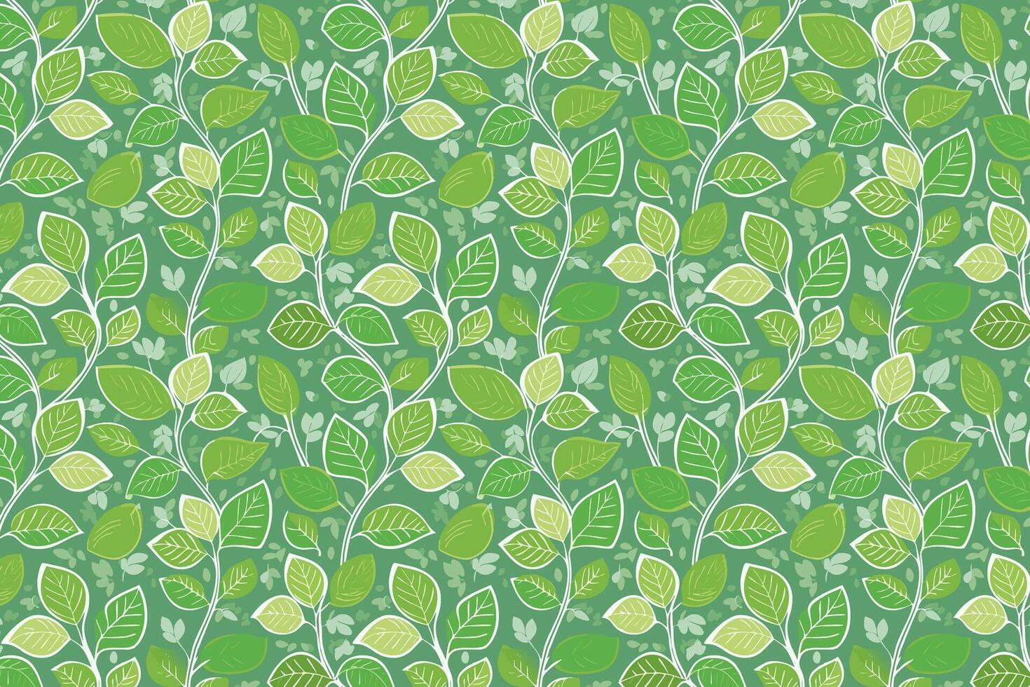 Pattern with green leaves on a light green background. vector