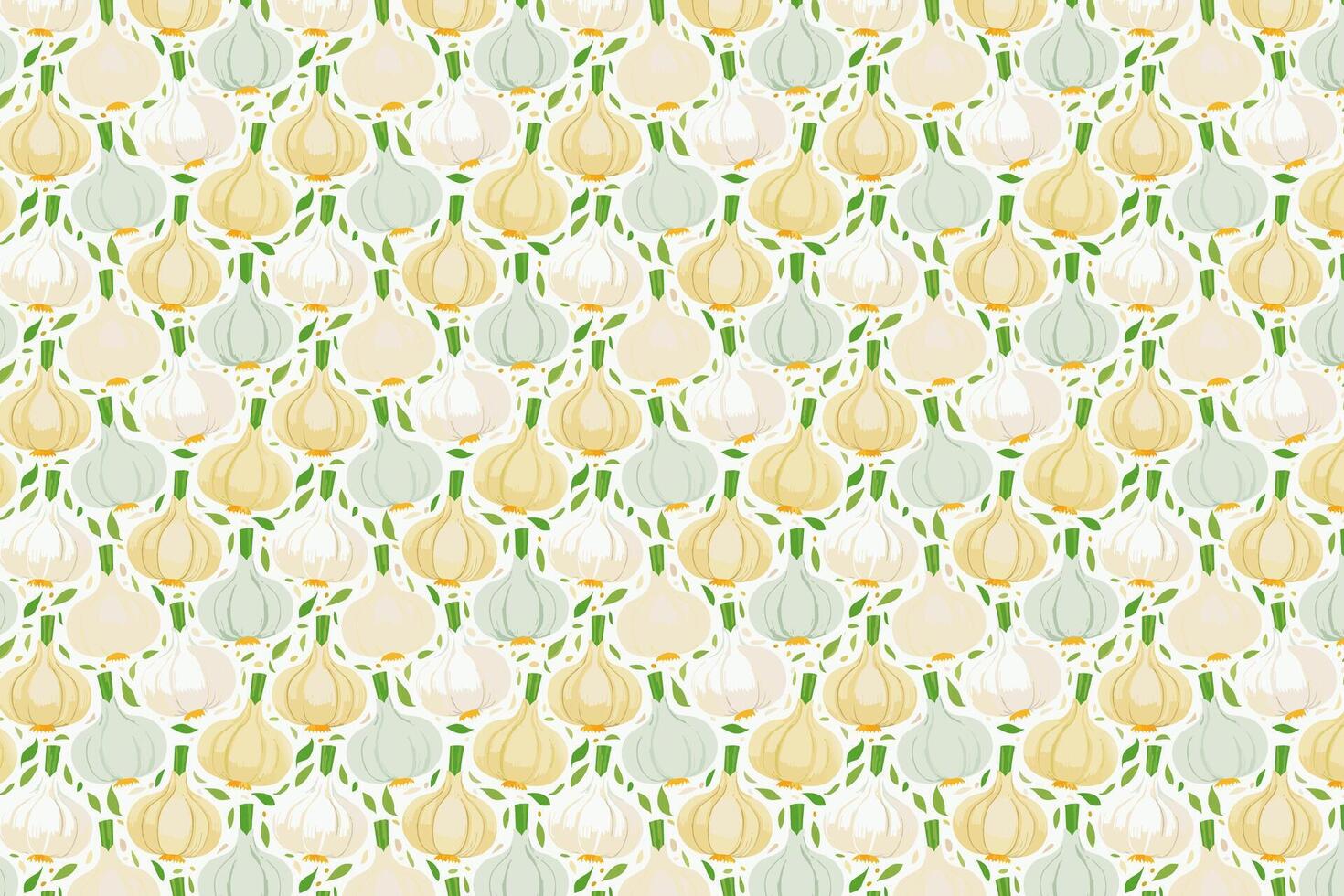 Pattern with garlic on white background illustration. vector