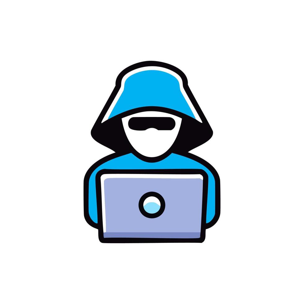 Hacker with laptop icon. Cybercrime illustration. Hacker concept. vector