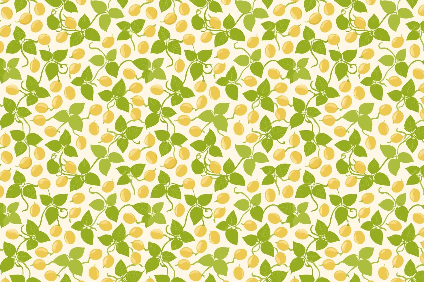 Pattern with soya bean and leaf. Beans vegetable background illustration. vector