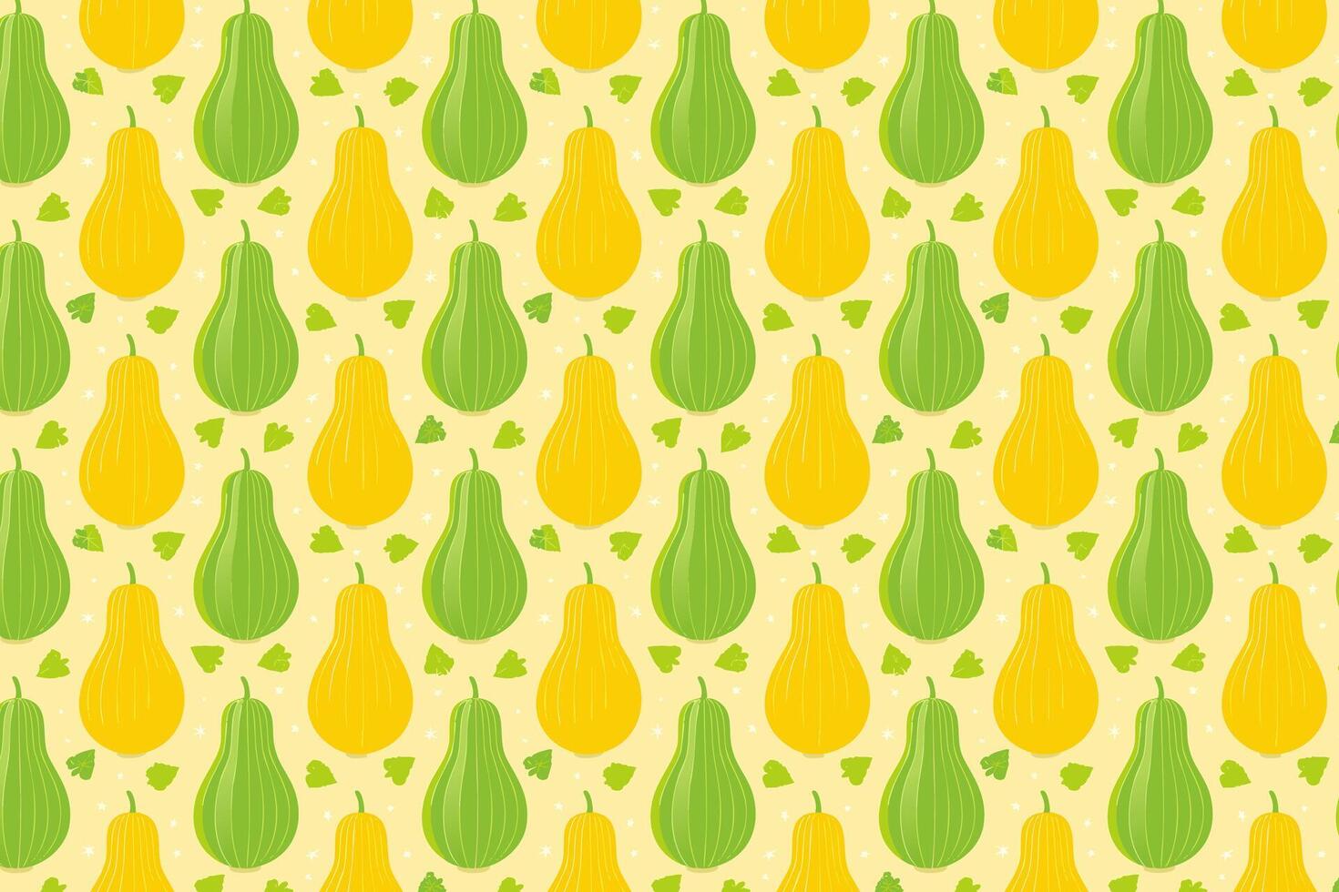 Pattern with green and yellow gourds on light background vector