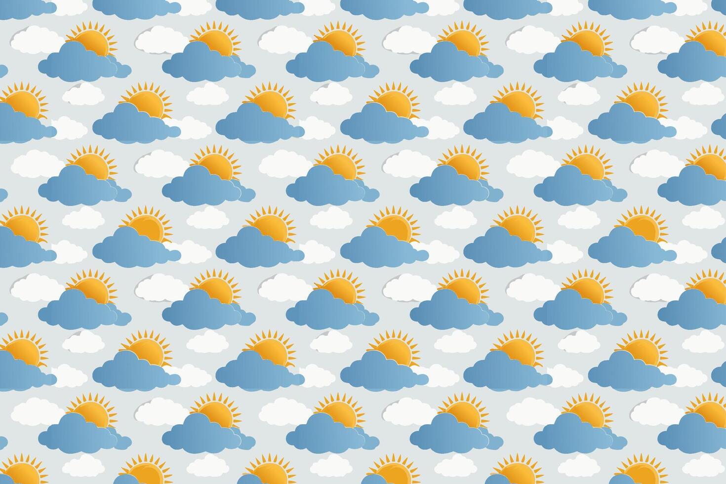 Pattern with clouds and sun illustration in a flat style. vector