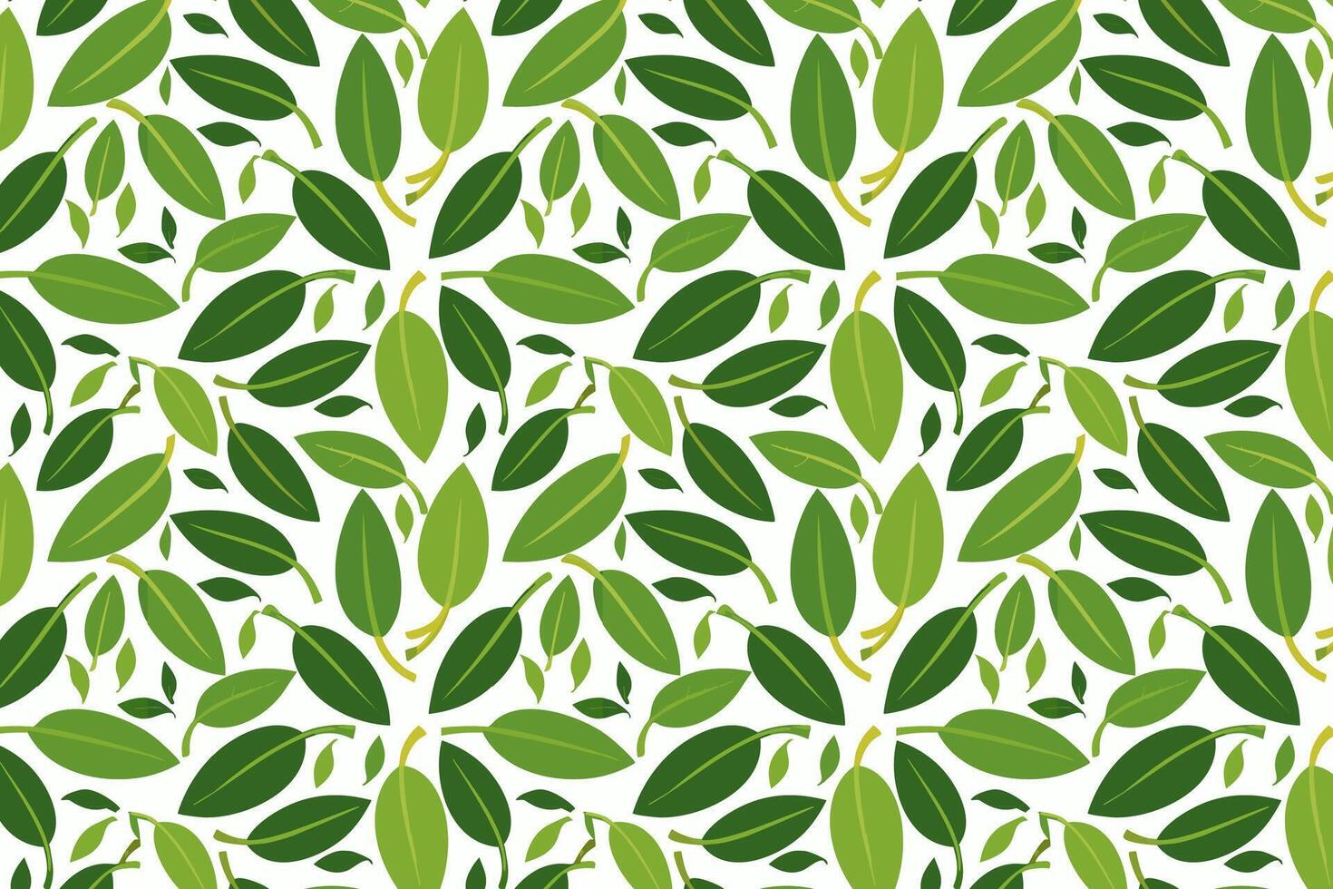 Pattern with green leaves on white background illustration. vector