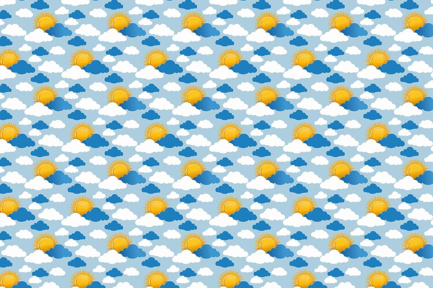 Pattern with clouds and sun on a blue background. vector