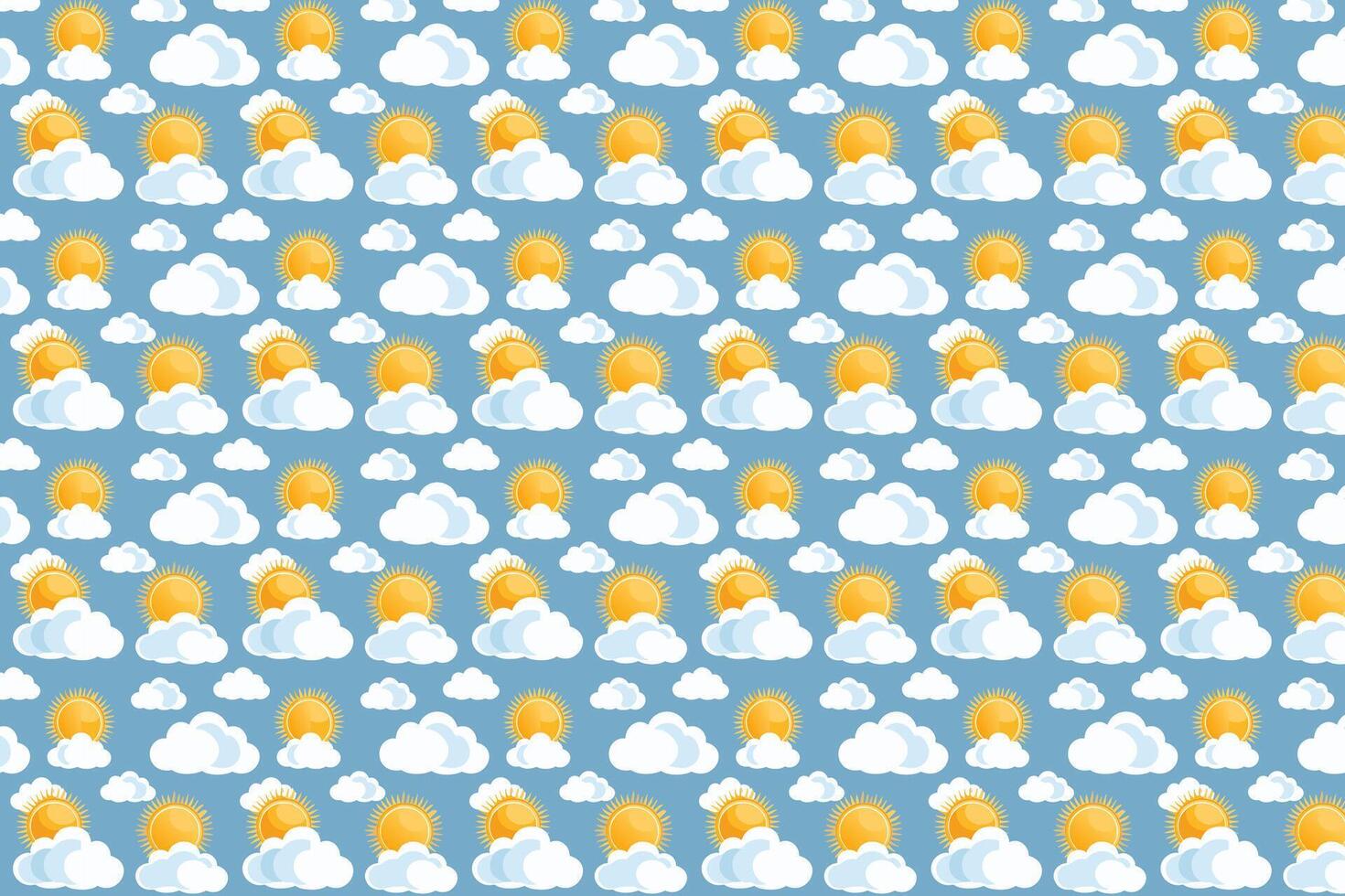 Pattern with clouds and sun on a blue background. vector