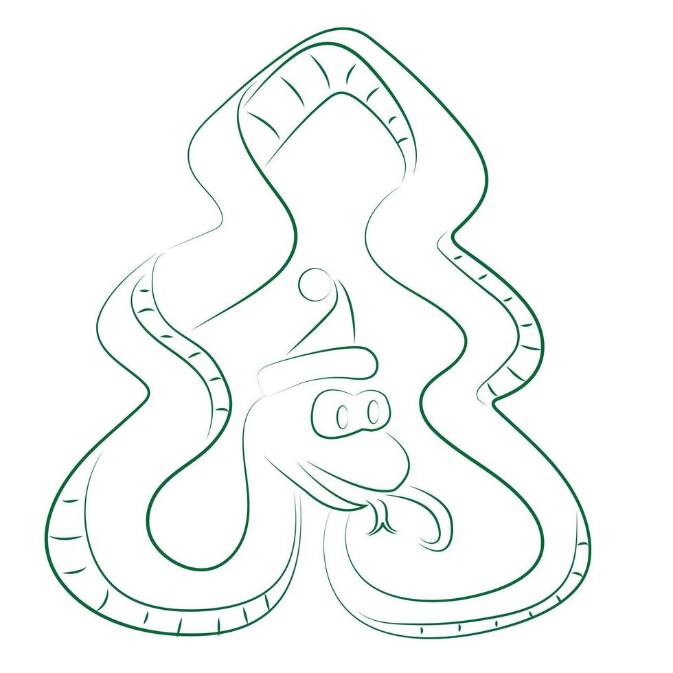 symbol of 2025 snake in the form of a Christmas tree outline vector