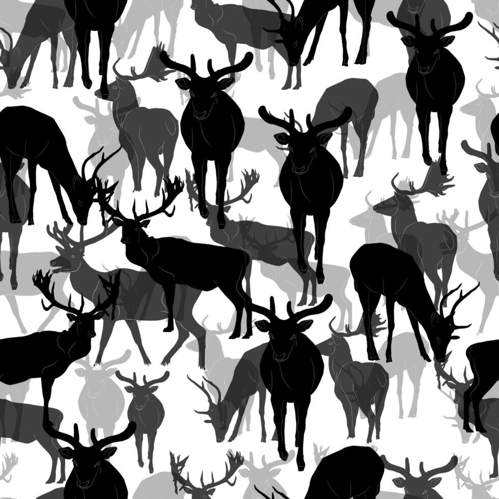seamless pattern of black silhouettes of deer on a white background vector